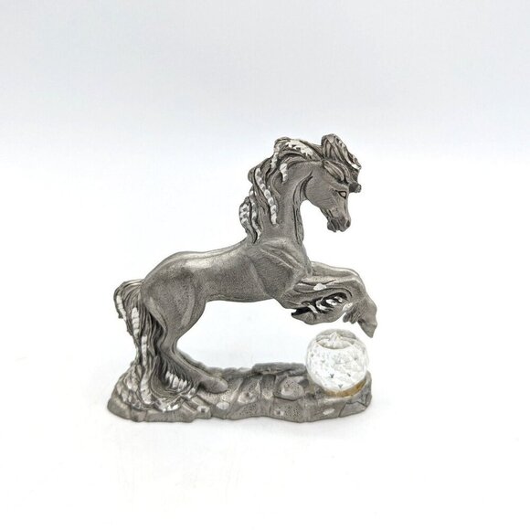 Masterworks Other - 1992 Masterworks Fine Pewter Handmade Unicorn with Cut Crystal Ball Fantasy Fig